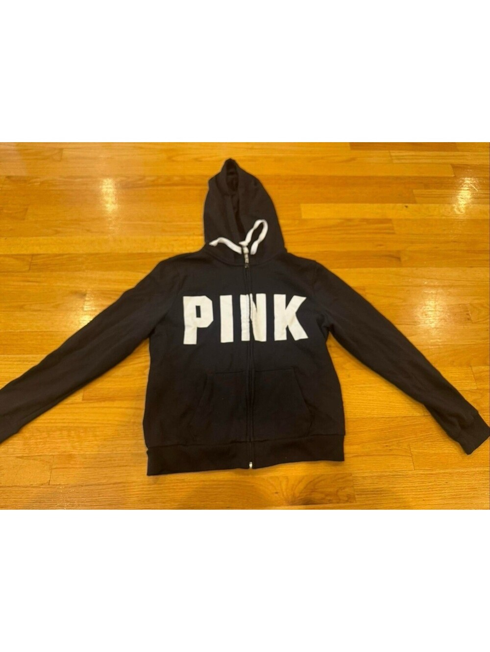 PINK Victoria's Secret Full Zip Hoodie Sweatshirt Graphic Black CLOTHING00001